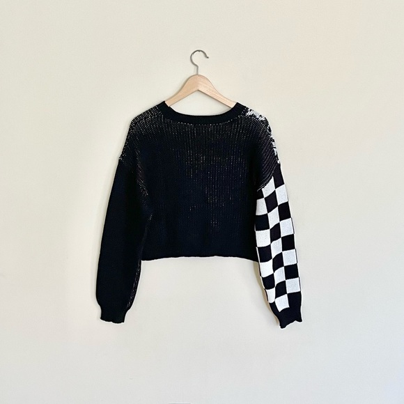 BP Nordstrom Yin Yang Checkered Black White Cropped Crew Sweater Women’s Medium - Picture 5 of 8